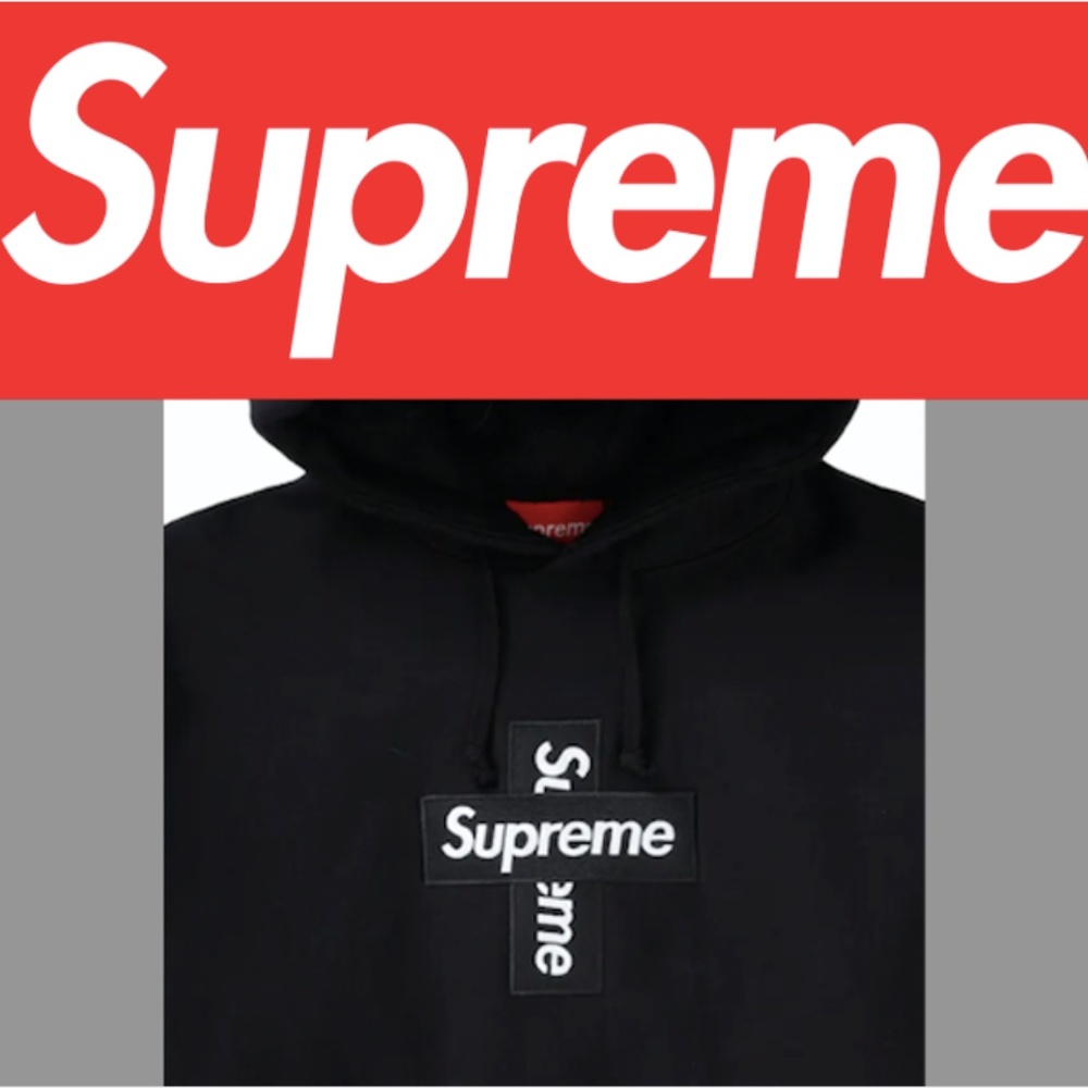 AUTHENTIC Supreme Box logo cross hoodie black
